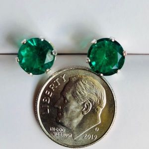 925 Emerald Round Shape Diamond Stud Earrings